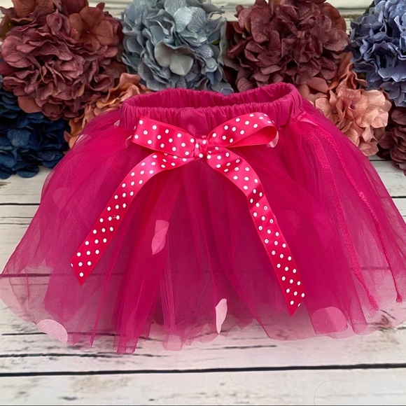 1st Birthday Outfit Matching Onesie Pink Tulle Skirt and Headband - Picture 11 of 16